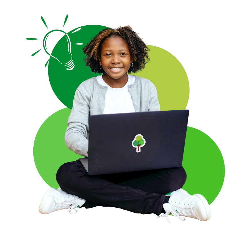 a kid learning online through laptop